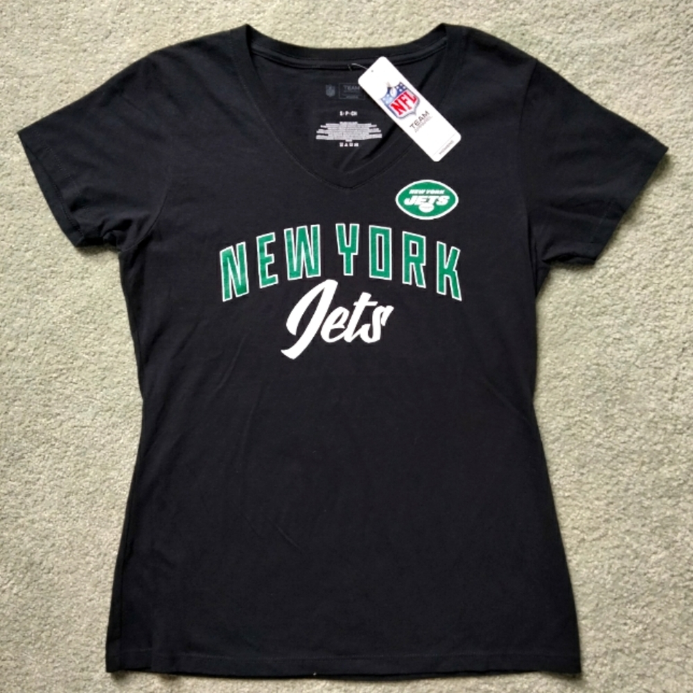 NWT S NFL Team Apparel NEW York Jets V-Neck Black T-shirt NEW